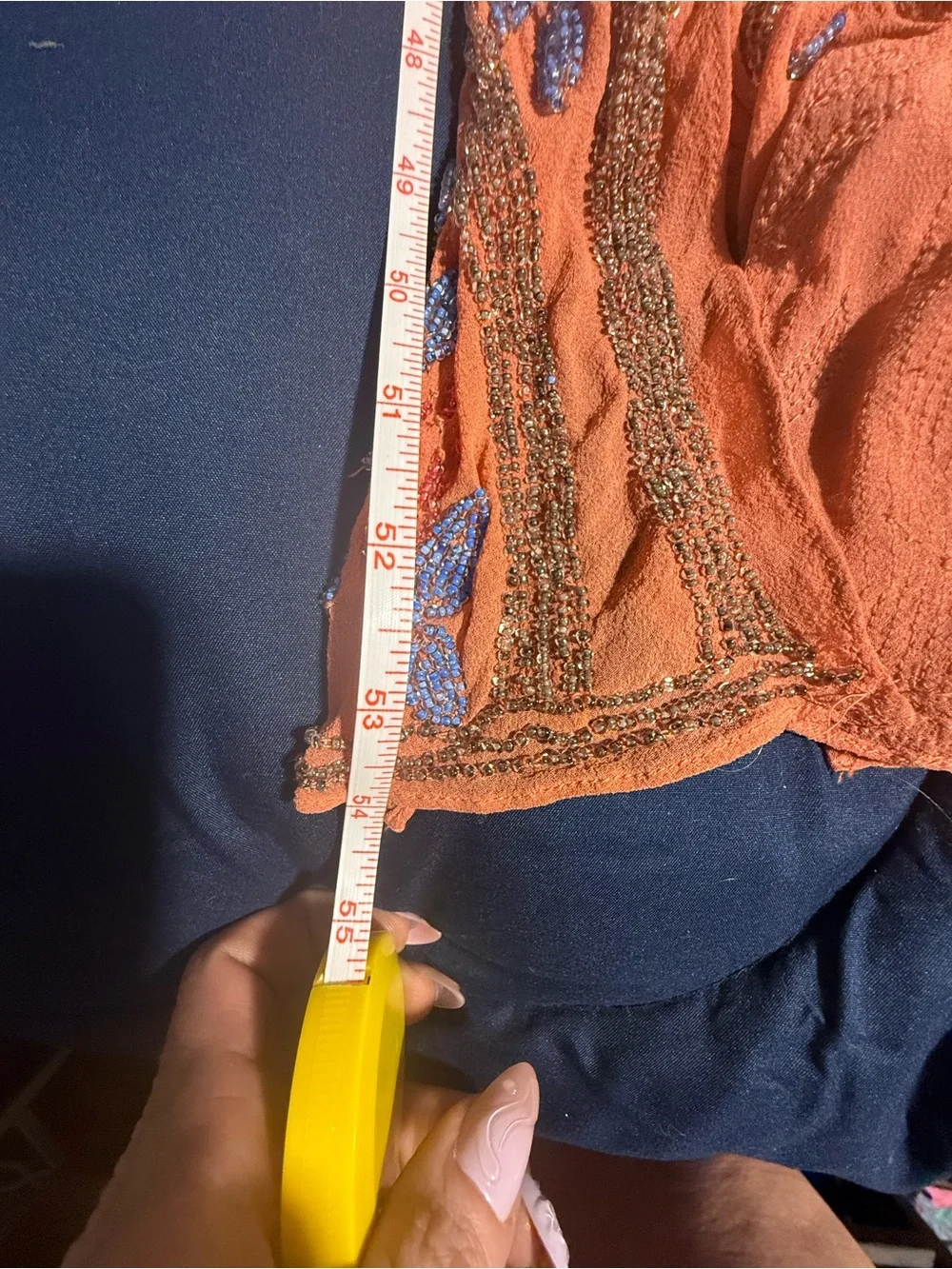 Free People Orange Midi Dress with Blue Floral Beading